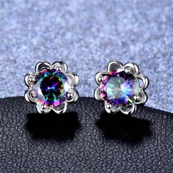 🍁 Round Colorful Micro Pave Zircon Stud Earrings for Women, EVGG1034 - Picture 1 of 5